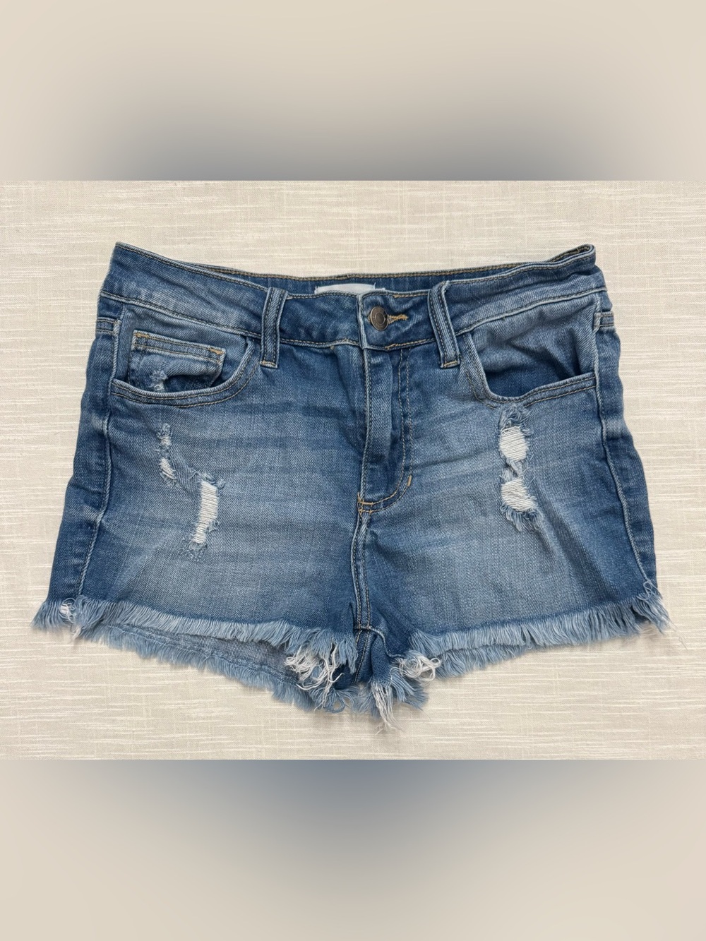 CELLO Jeans Denim Shorts Womens Size S High Rise Distressed Frayed Light Wash